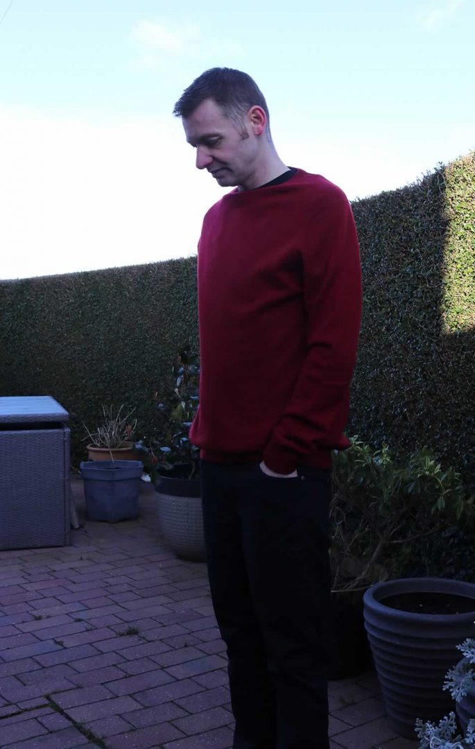 Black Chinos With A Red Sweater