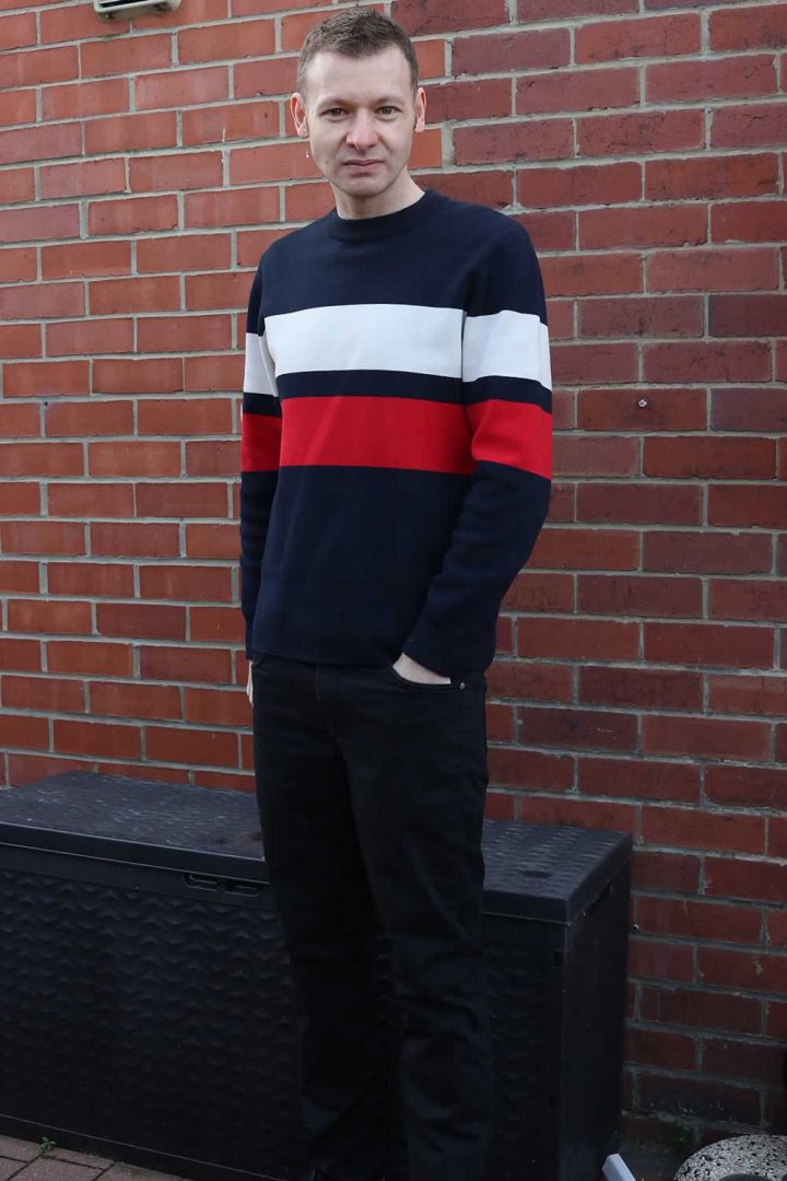 Black Chinos With A Stripe Sweatshirt