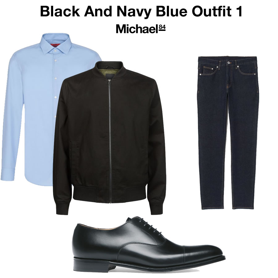 Navy blue shirt hot sale and black jeans