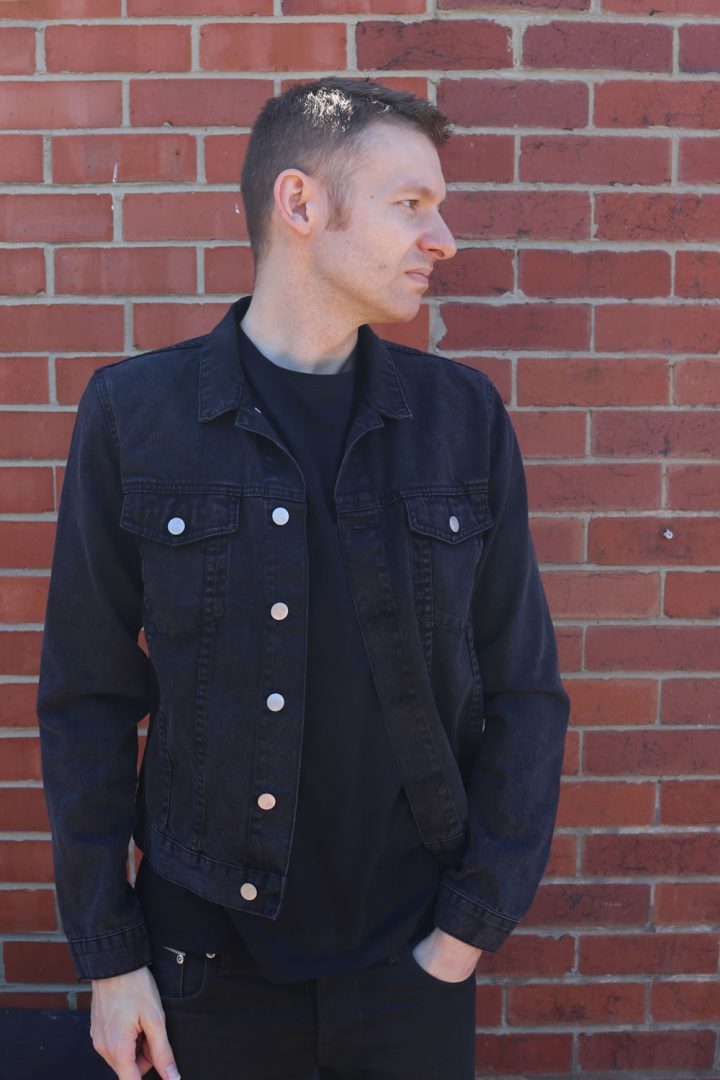 Black T Shirt with black denim jacket