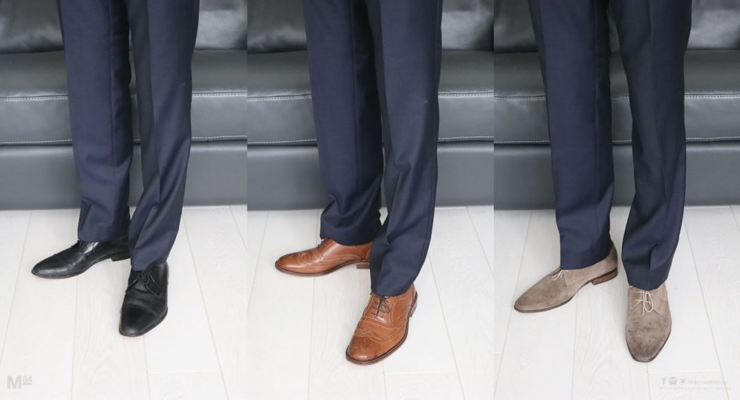 colour shoes with blue suit