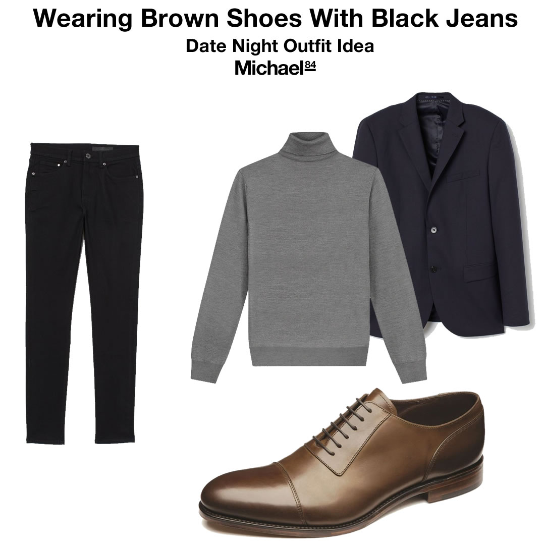 brown shoes black pants date night outfit mens fashion tips michael84