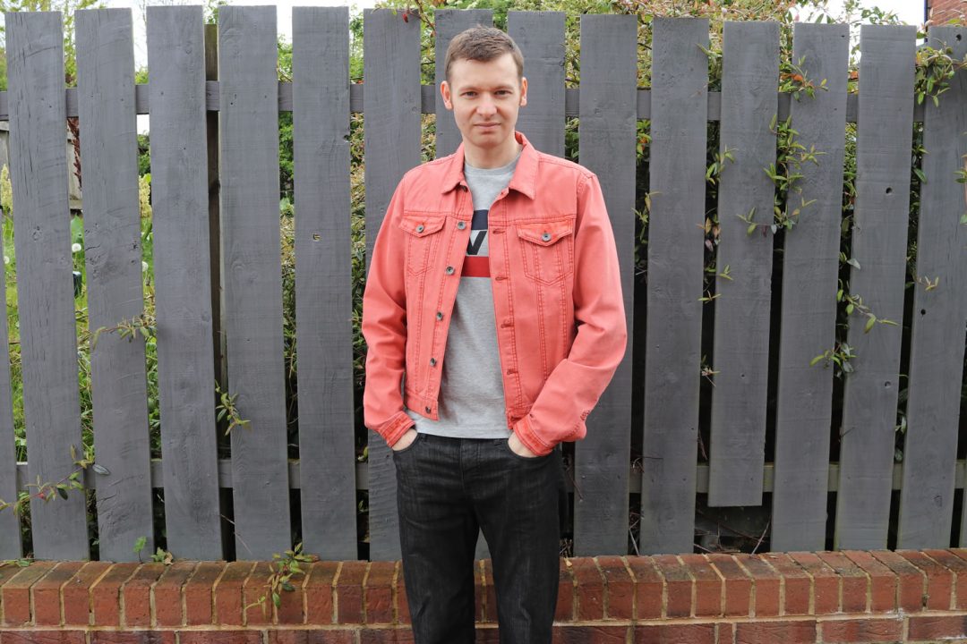 orange denim jacket outfit