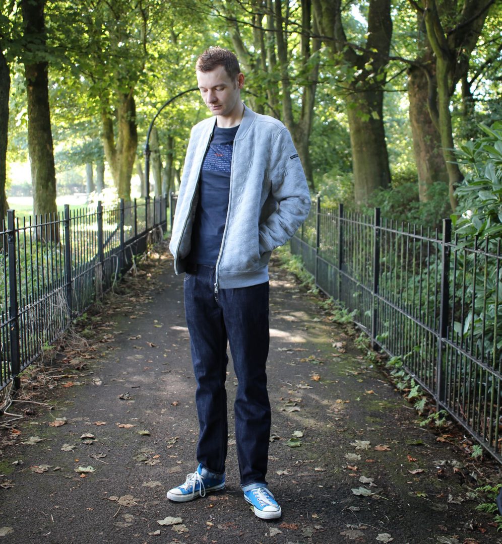 Men's Bomber Jacket With Navy T Shirt - Outfit Idea