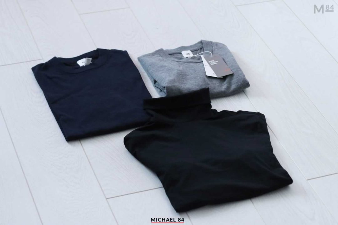 H&M Merino Knit Jumpers In Grey And Navy With Roll Neck T Shirt