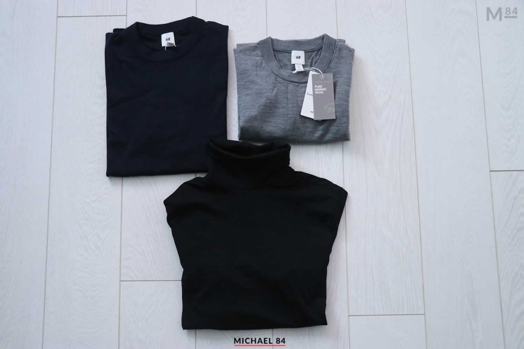 H&M Merino Knit Jumpers In Grey And Navy With Roll Neck T Shirt