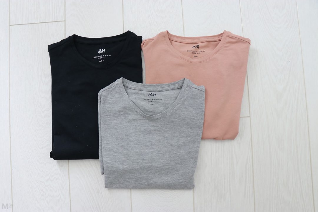 My 3-pack of H&M Slim Fit T Shirts In Grey, Navy and Pink