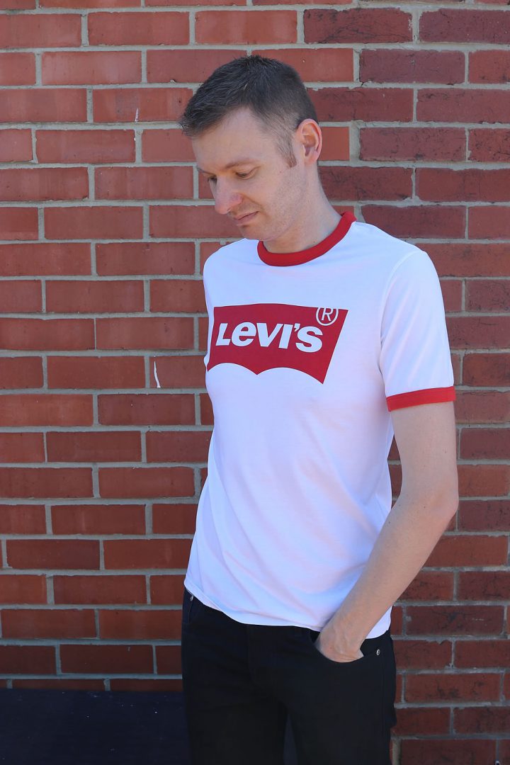 red and white levi's t shirt