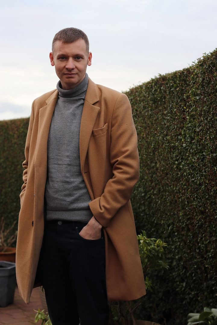 Layering An Overcoat with a roll neck jumper in Spring