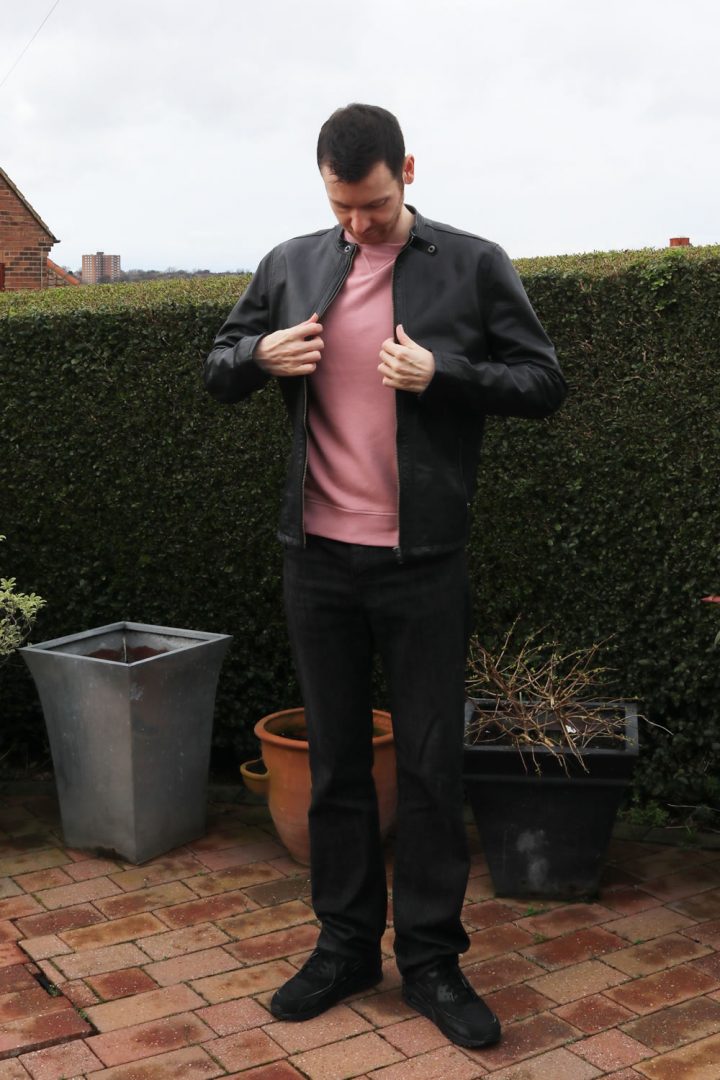 Black Leather Jacket And Pink Sweatshirt