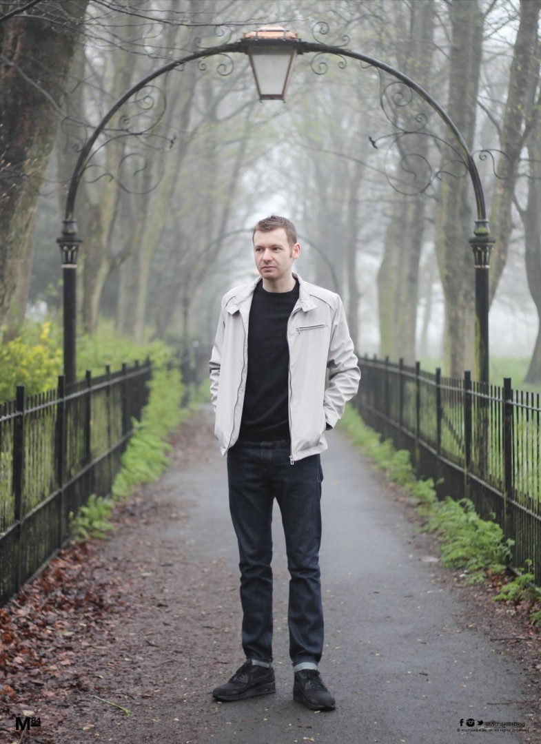 Wearing a black jumper and selvedge jeans with my BHS Harrington jacket