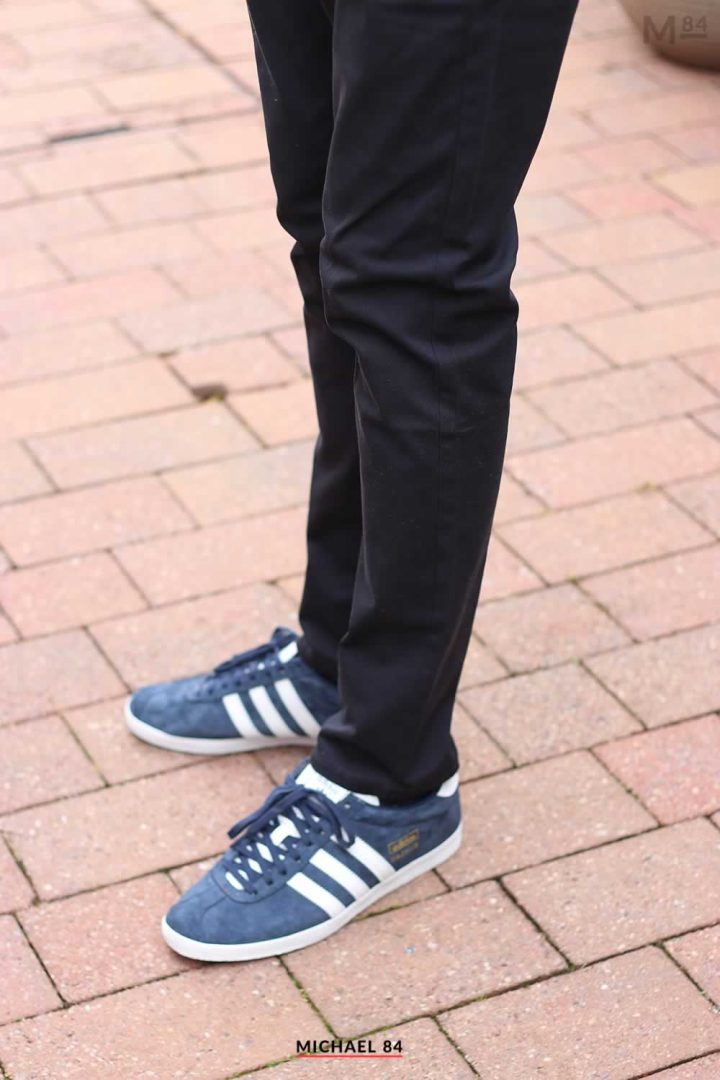 Navy Chinos And Adidas Gazelle Trainers