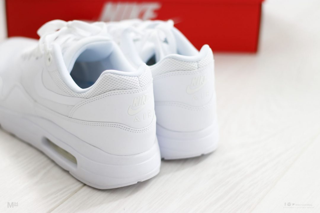 close up of the nike all white air max 1 ultras