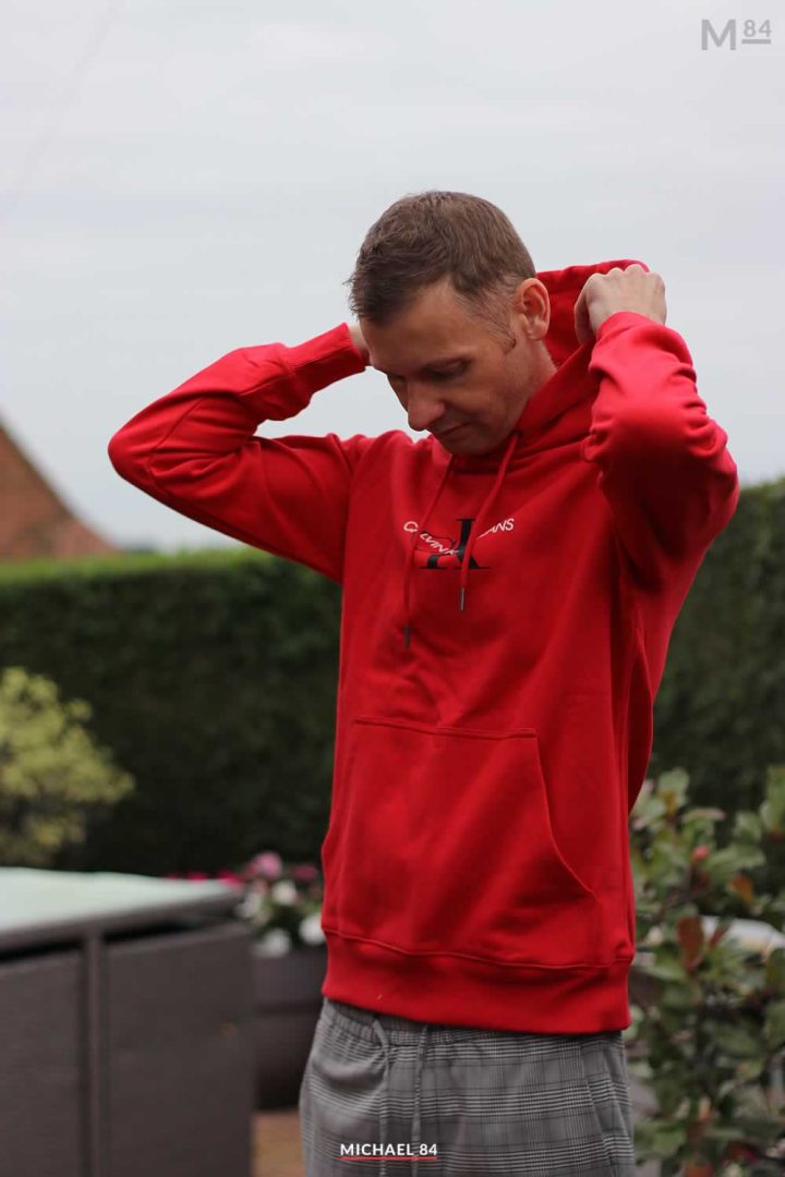 Calvin klein best sale red hoodie mens