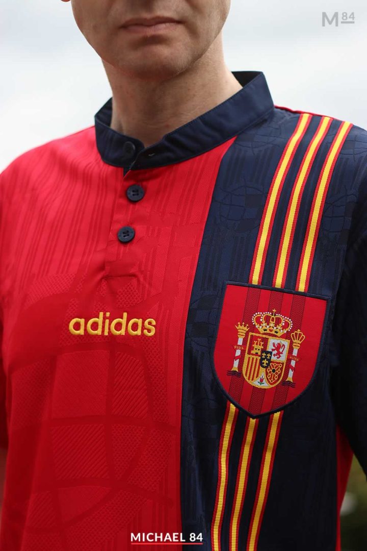 Close up of the front of the Spain shirt