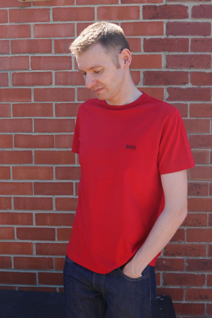 red shirt outfit mens