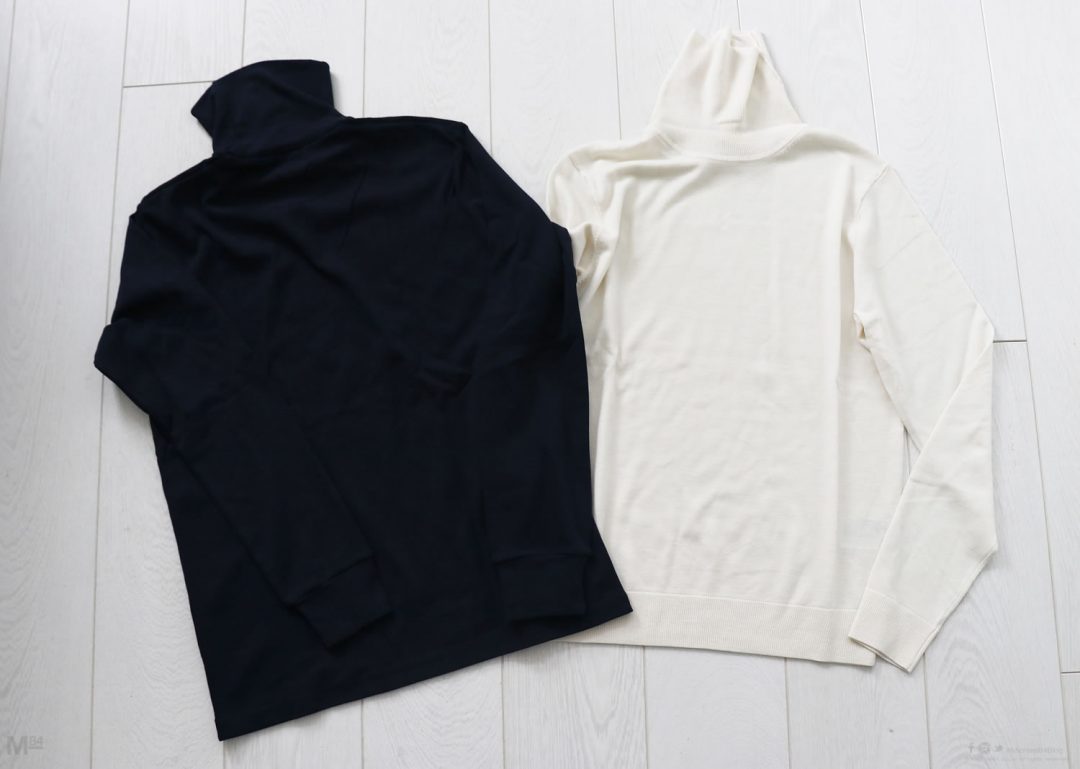 Uniqlo roll neck merino jumper vs cotton t-shirt