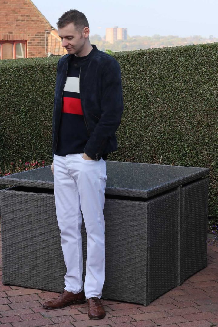 mens white jeans outfit winter